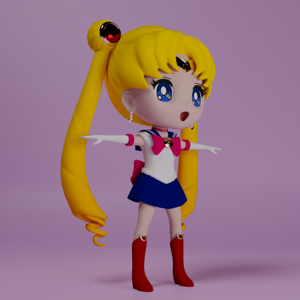 Sailor Moon figure model rendered from the three quarters profile